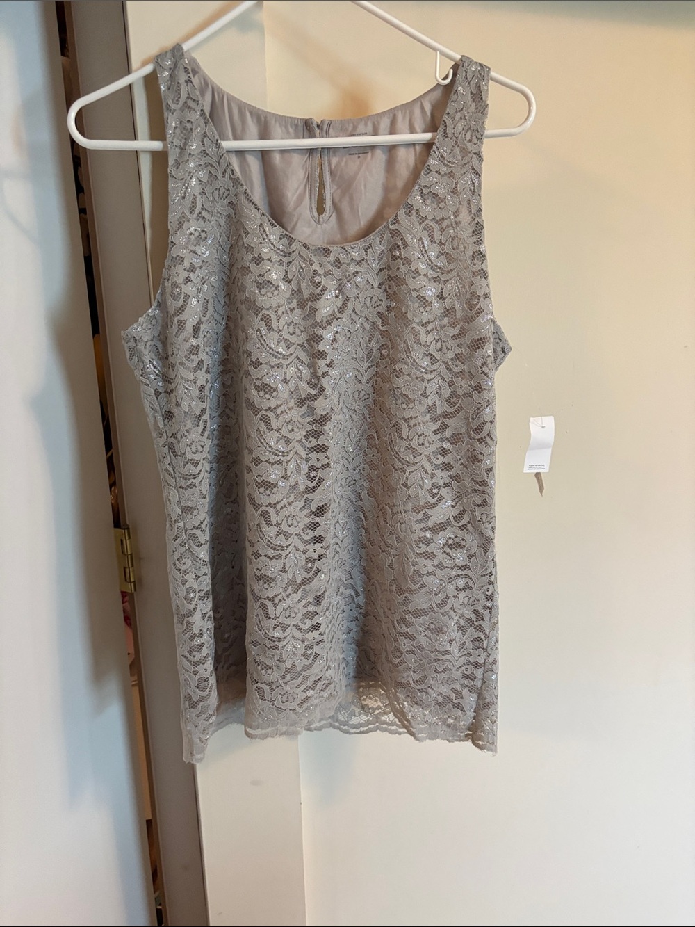 LOFT Silver Lace Overlay Sleeveless Camisole